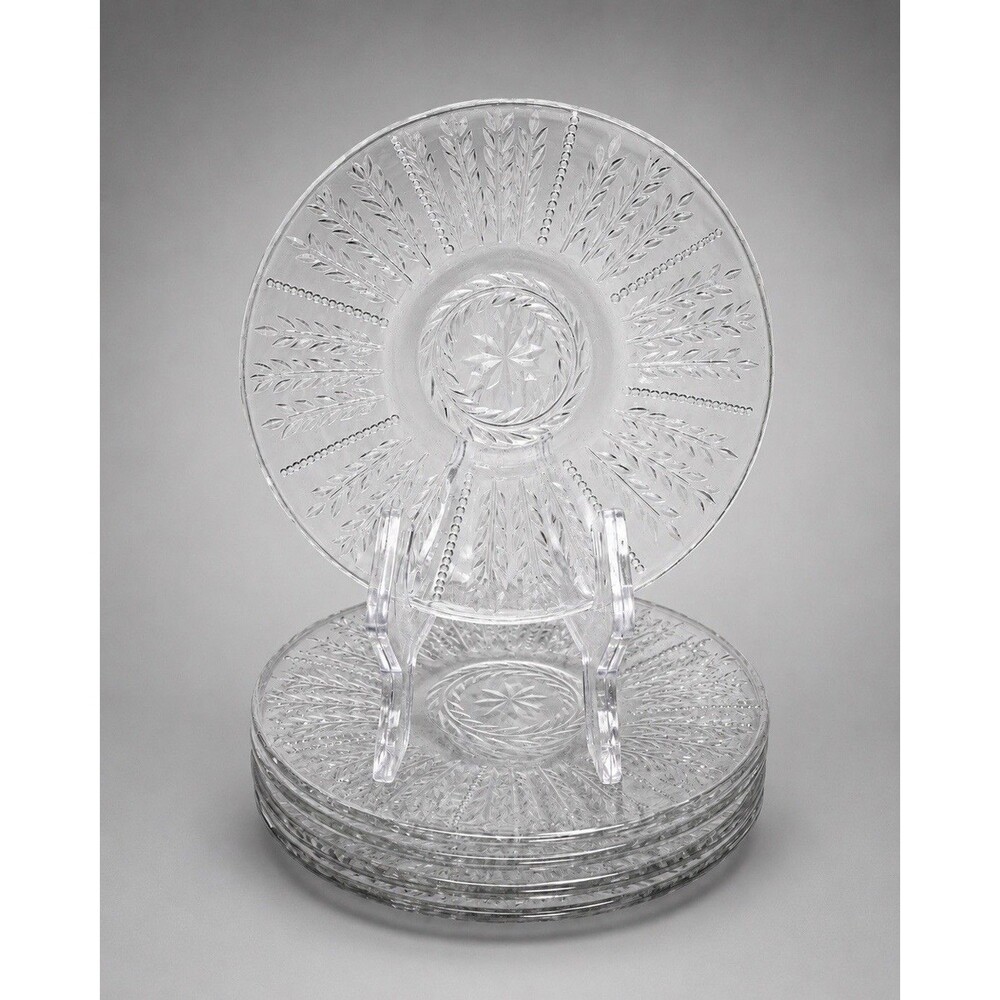 Federal Glass Wheat & Star Bread & Butter Plates Set of 6 Clear Glass 6.5” VTG